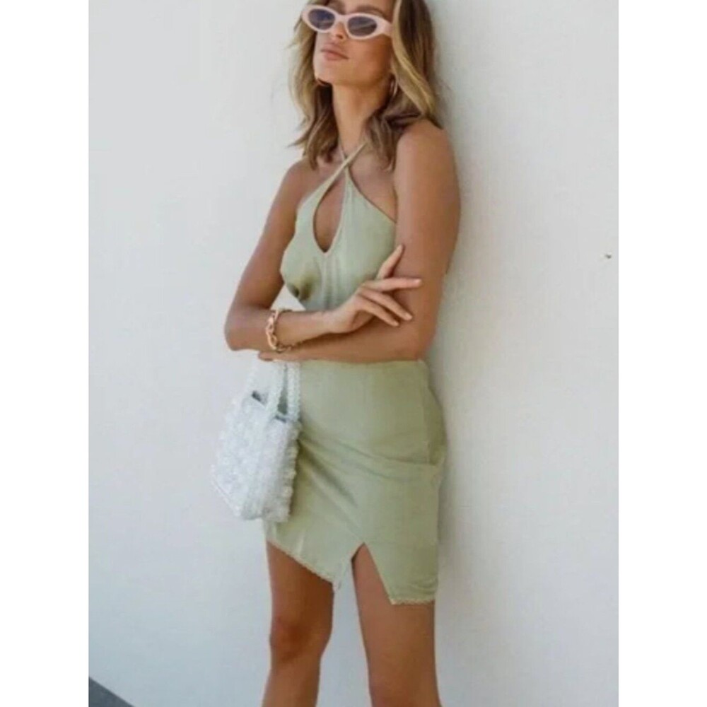 Princess Polly Cindy Mini Dress Sage Green Size 2 Party IT Girl Beach Vacation